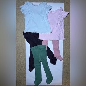 Zara Girl 3Shirts & 3Tights Footed Pantyhose Leggings, pre-owned, Bundle 6 items